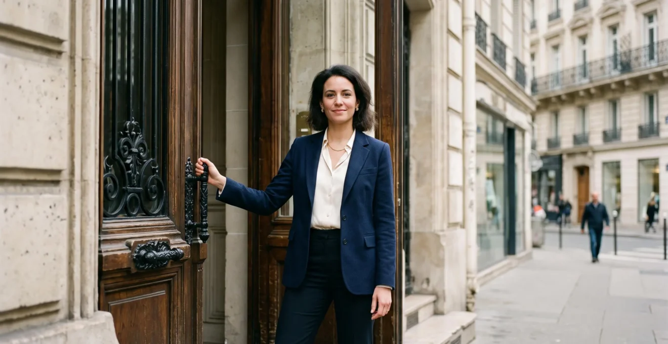 Entrepreneur français au début de son parcours de création d'entreprise, dans un cadre urbain typique de France
