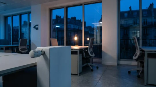 Bureaux d'une PME française baignés de lumière naturelle, illustrant la maîtrise de la consommation énergétique sans gros investissement